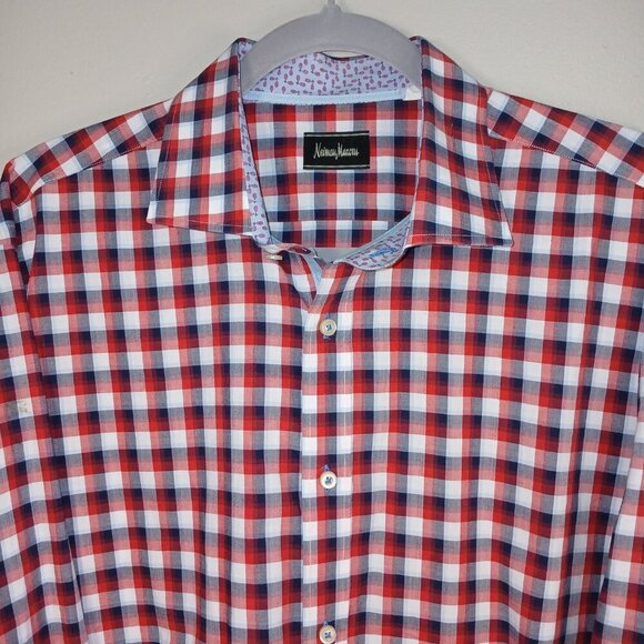 NEIMAN MARCUS BLUE AND RED CHECK BUTTON DOWN LONG SLEEVE SHIRT XL MENS - Picture 1 of 5